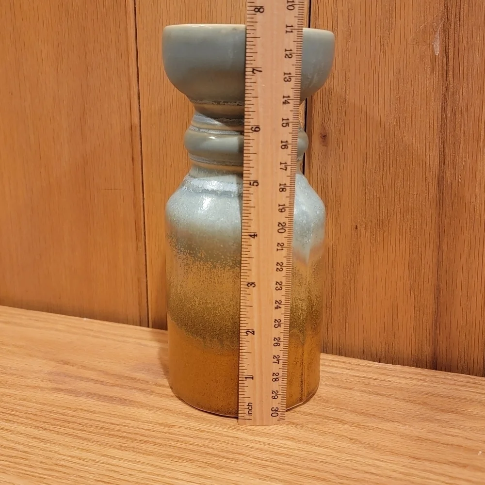 Blue Brown Ombre Ceramic Pillar Candle Holder Rustic Decor Farmhouse
